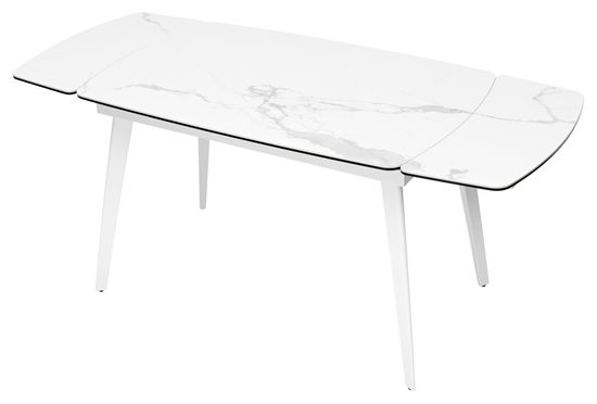 Стол ELIOT 120 HIGH GLOSS STATUARIO Белый мрамор глянцевый, керамика/ белый каркас