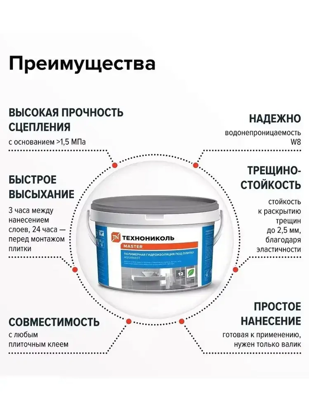 Гидроизоляция для ванны Технониколь AquaMast, ведро 5 кг, мастика гидроизоляционная под плитку
