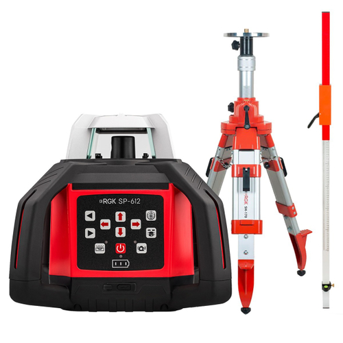 Комплект: ротационный нивелир RGK SP-612 с калибровкой + штатив RGK SH-170, рейка RGK LR-2