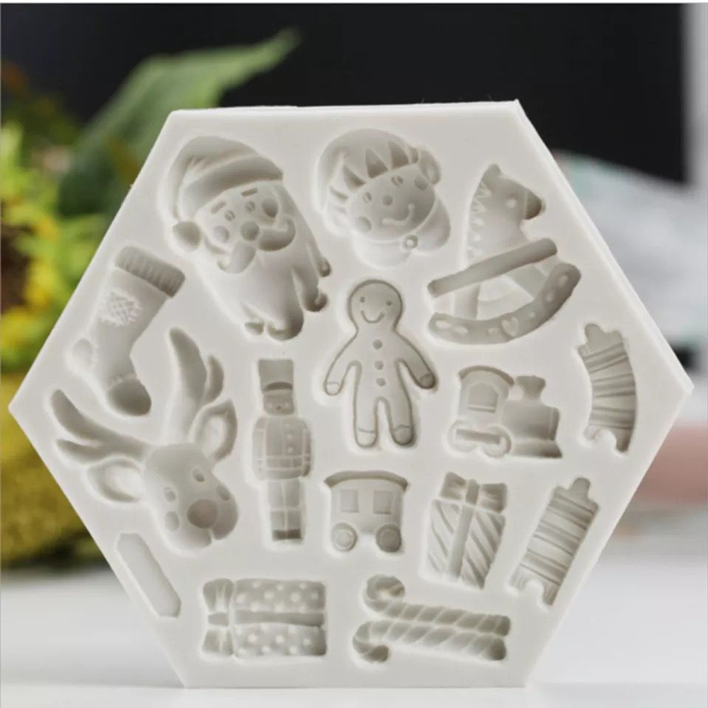 Молд силиконовый "Новогодняя открытка" / Форма 3D Санта Клаус, олень, имбирный человечек / для мыла, воска, глины, самозатвердевающих масс