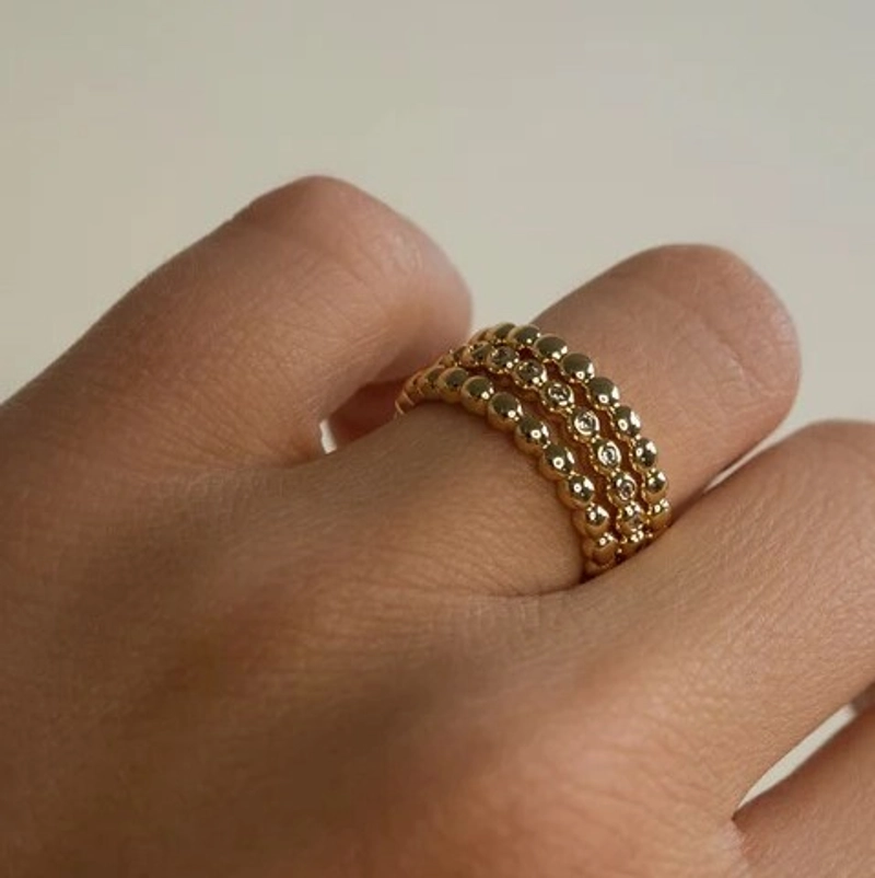 Набор колец с Бриллиантовыми Бусинами – Золото