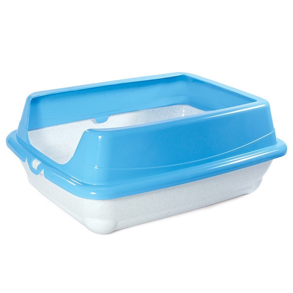 Туалет для кошек прямоугольный с высоким бортом "Пушок", голубой,  455*350*190мм