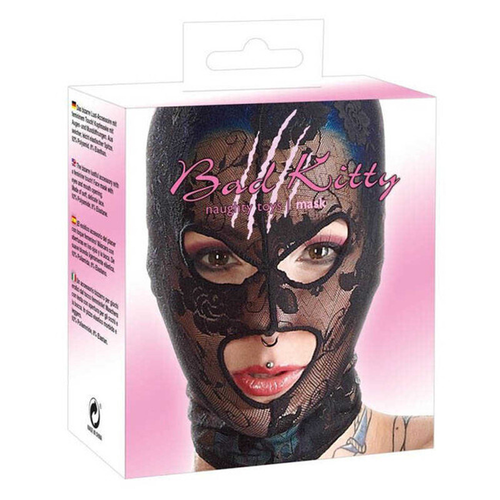 Кружевная маска на голову в отверстиями для глаз и рта Bad Kitty "Mask Lace" (Цвет: черный)