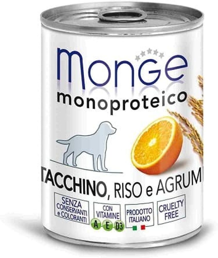 Monge Dog 400г. Monoproteico Fruits консервы для собак паштет из индейки с рисом и цитрусовыми