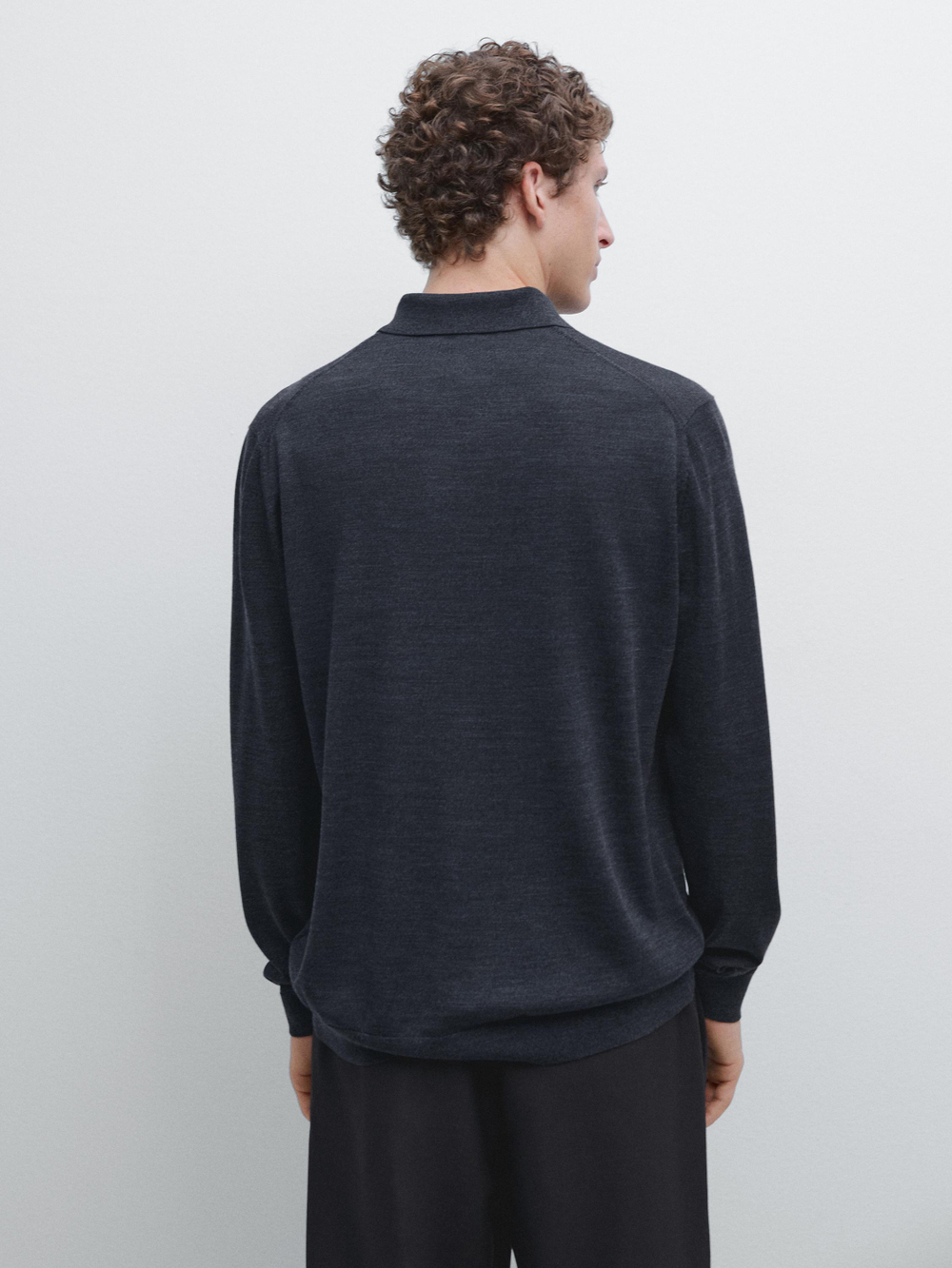 Massimo Dutti Шерстяной свитер с воротником поло, морской темно-синий