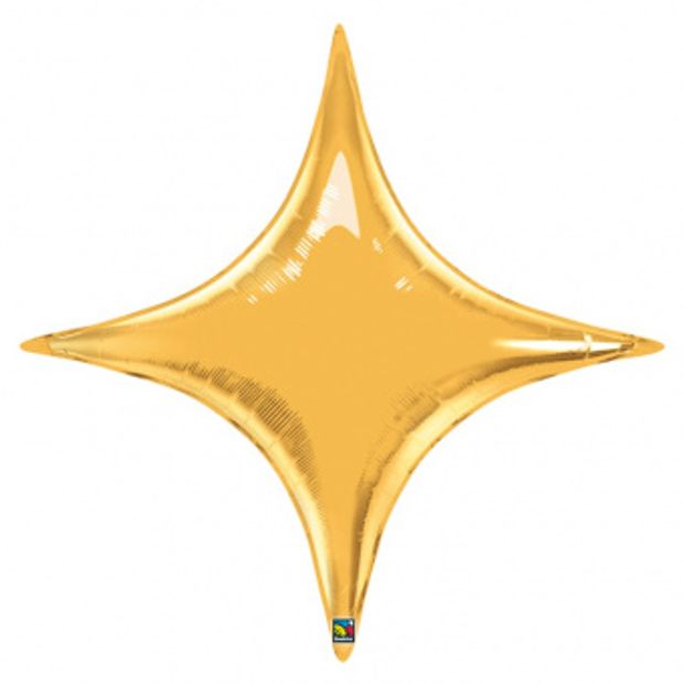 QL Шар звезда 4-х конечная 20" / 50 см фольга (ПОД ВОЗДУХ) золото