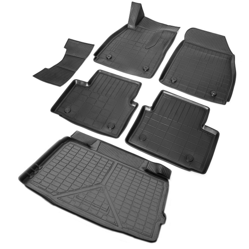 Коврики в салон и багажник автомобиля (комплект) Rival для Opel Insignia I поколение седан (багажник без органайзера) 2008-2017, полиуретан, с крепежом, 6 частей, K14204003-1