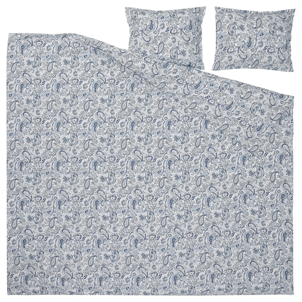 RODGERSIA Пододеяльник и 2 наволочки, синий/белый, 200x200/50x60 см