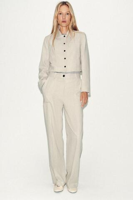 ZARA ПРЯМЫЕ БРЮКИ С ДЕКОРАТИВНОЙ СТРОЧКОЙ, ПЕСОЧНЫЙ