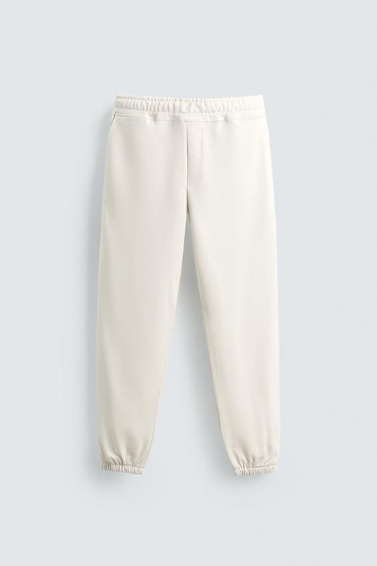 ZARA БАЗОВЫЕ БРЮКИ-ДЖОГГЕРЫ, ЖЕЛТОВАТО-БЕЛЫЙ