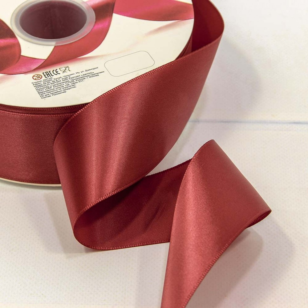 Лента Атласная 5см х 110м Полиэстер класс А (Красный)