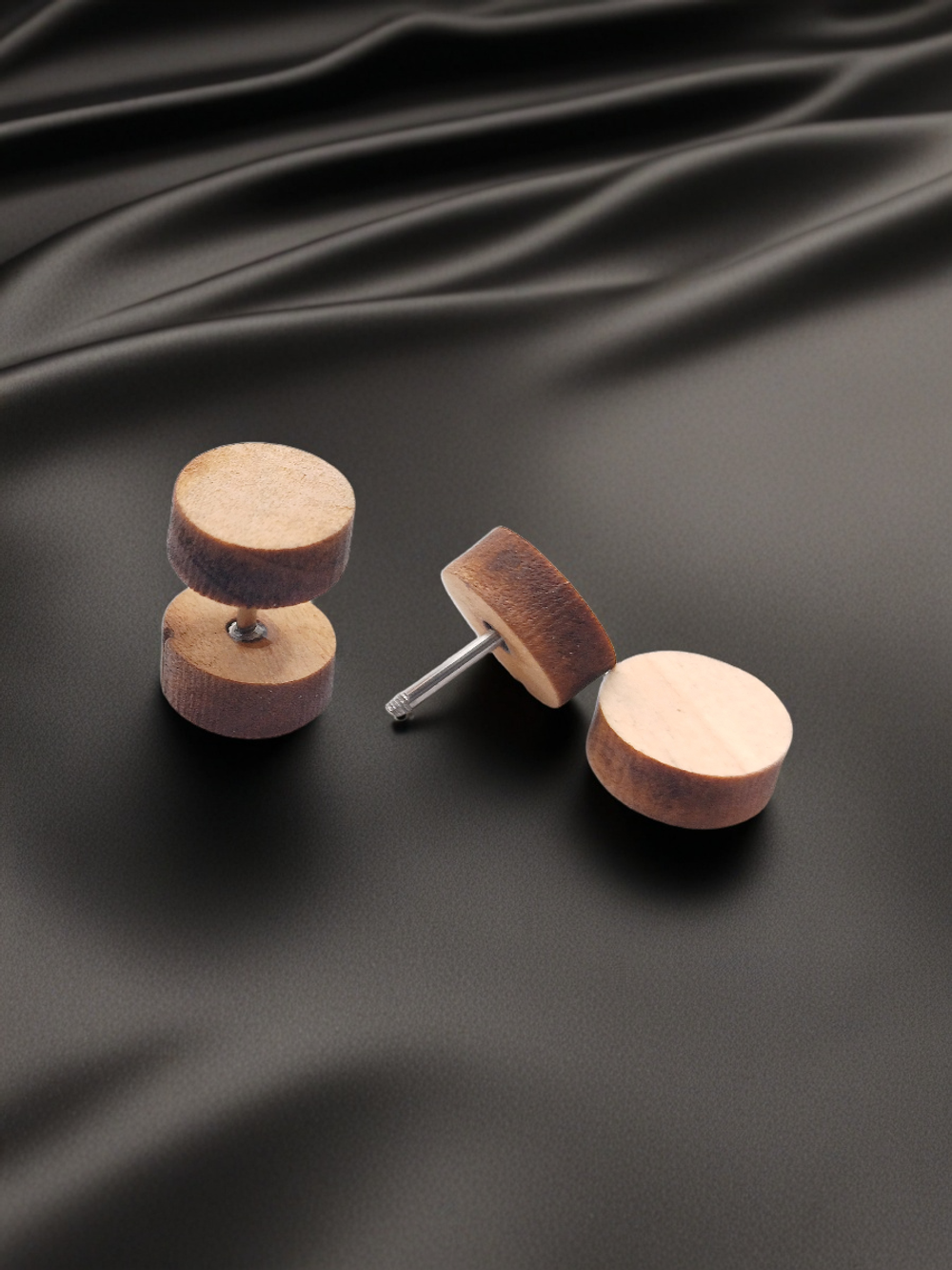 Серьги пуссеты с деревянной накруткой