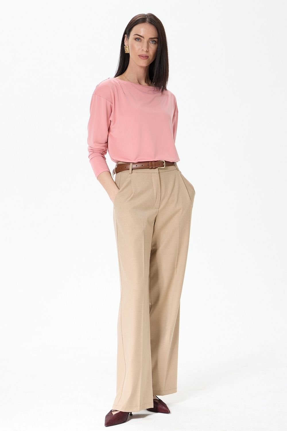 Лонгслив-лодочка розовая вискоза