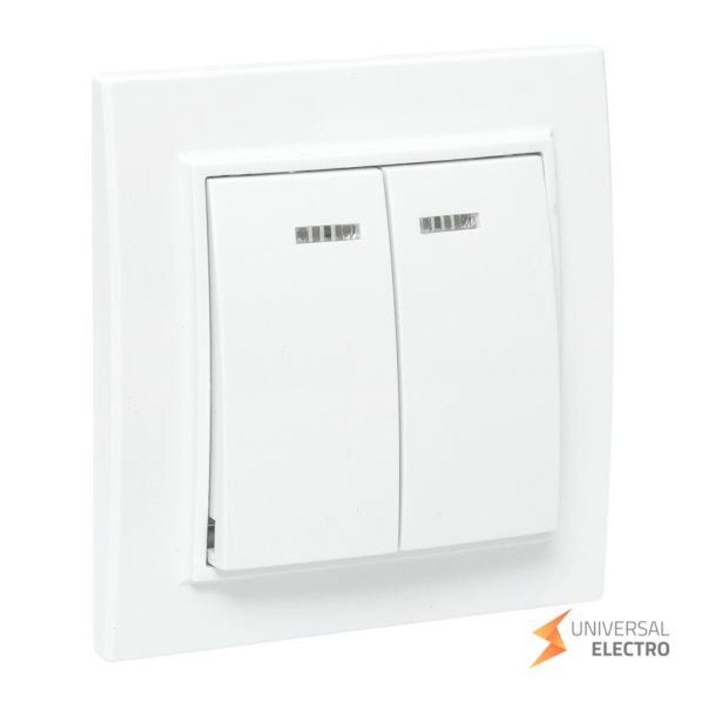 Минск Выключатель 2-клавишный СП с индикатором,10А, белый EKF Basic