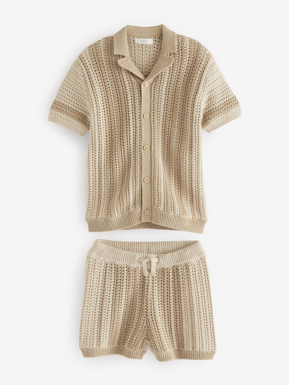 Кардиган вязаный с коротким рукавом и шорты вязаные в комплекте для мальчика Next 151-373, Бежевый