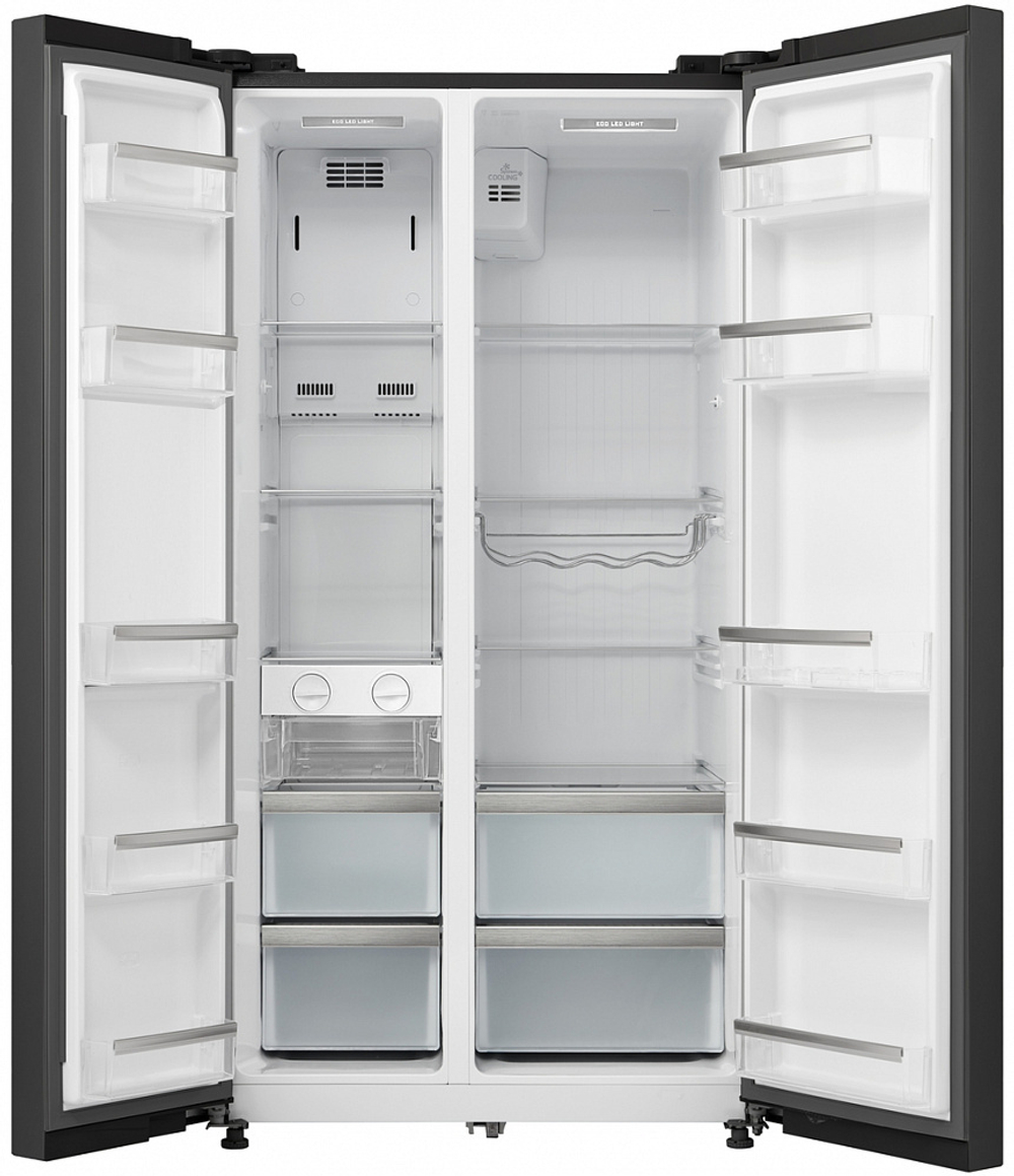 Холодильник side by side черное стекло 90 см Korting KNFS 91797 GN фото внутри