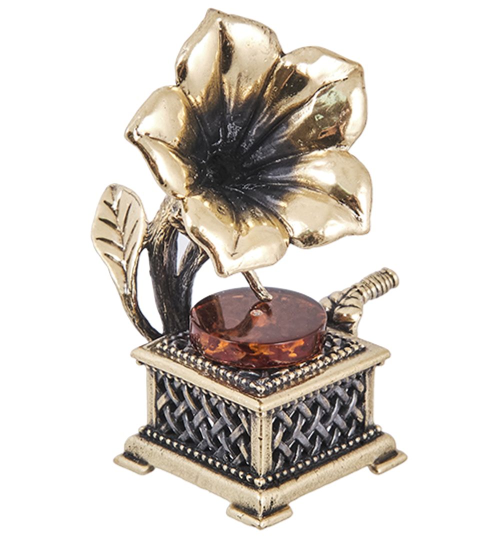 AM-4017 Фигурка «Граммофон Лилия» (латунь, янтарь)