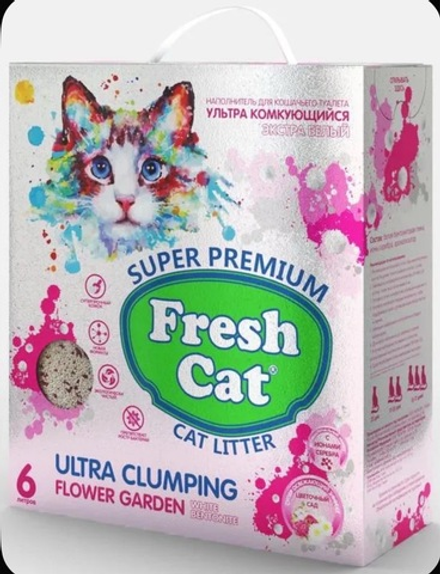 FRESH CAT наполнитель комкующийся супер белый с ароматом лаванды 6л/5кг