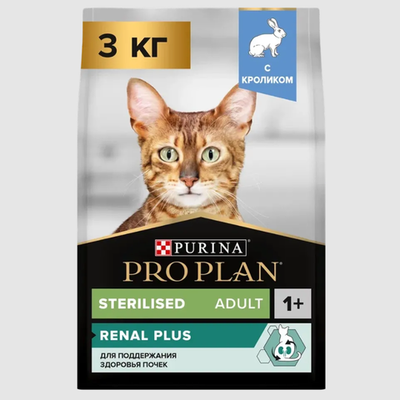 Pro plan 3 кг сухой корм для взрослых стерилизованных кошек и кастрированных котов старше 1 года, с кроликом 1х4