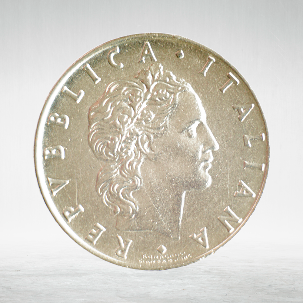 Italy 50 Lire 1975 R "Vulcan at Anvil – Large Type", AU