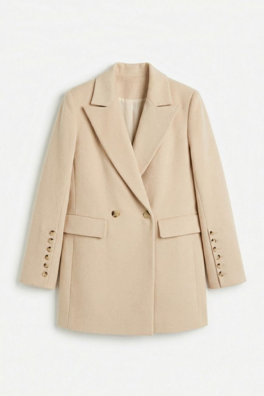 Пальто двубортное укороченное, сливочное