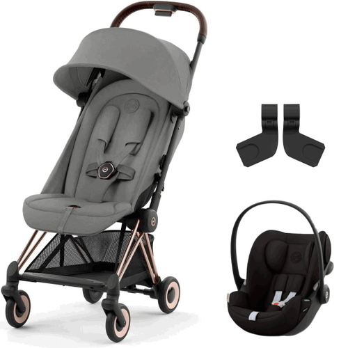 Коляска Cybex Coya Rosegold Frame Cloud G i-Size Magic Black 2 в 1 Mirage Grey с дождевиком и бампером