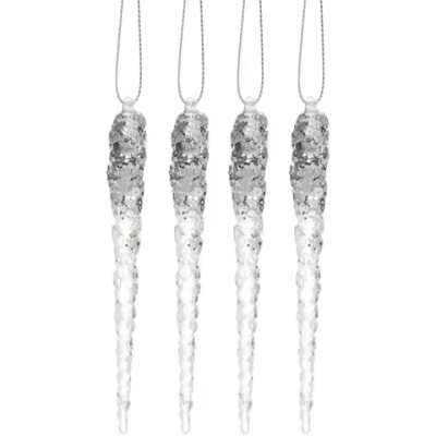 Подвеска «Хрупкие сосульки» 13 см (набор 4 шт), Серебро