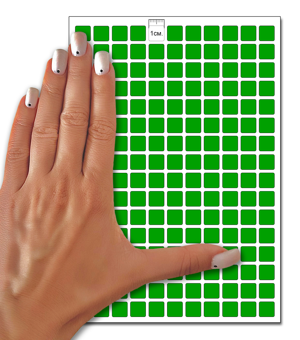 Зеленые виниловые наклейки для маркировки Policomprint М14, 10х10 мм. 352 шт.
