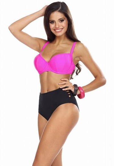 Раздельный купальник: лиф на косточках и высокие плавки (Размер: 75G/38) (Цвет: розовый с черным)