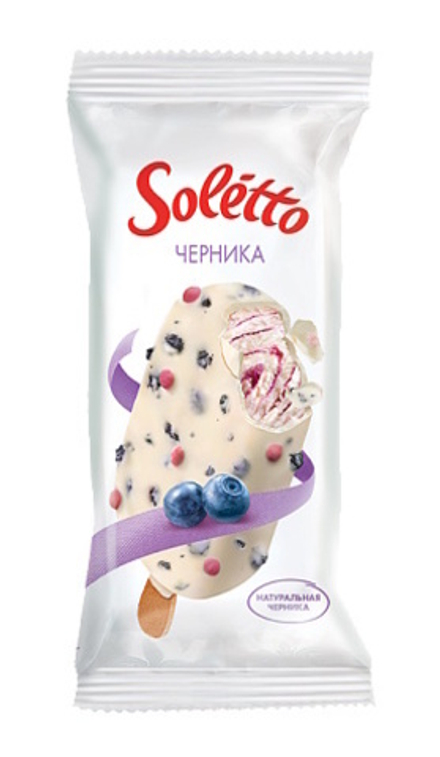 Мороженое эскимо "SOLETTO ЧЕРНИКА" в йогуртной глазури 75г. Юкки
