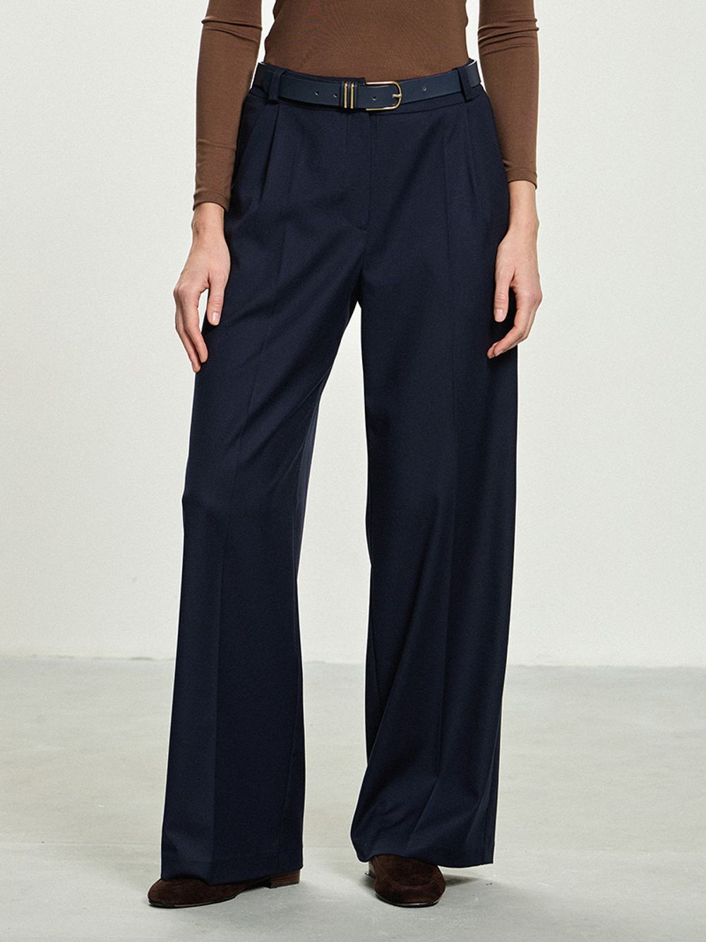 Брюки Палаццо на молнии синяя смесовая шерсть