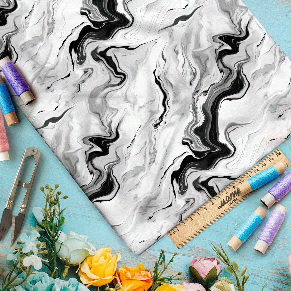 Ткань премиум флис серо-черные разводы