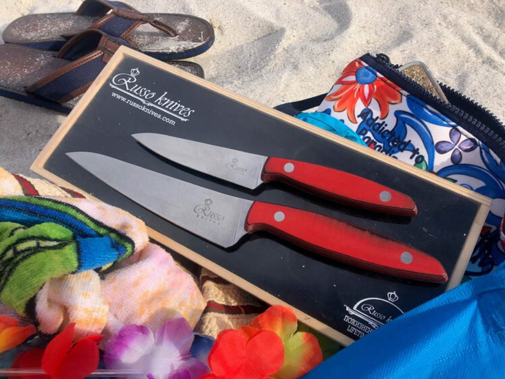 Набор кухонных ножей ALEXANDER S-M AUS-8 Red G10 (Satin, Black-Red G10 Handle)