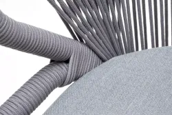 "Милан" стул плетеный из роупа, каркас алюминий белый муар, роуп светло-серый круглый, ткань светло-серая