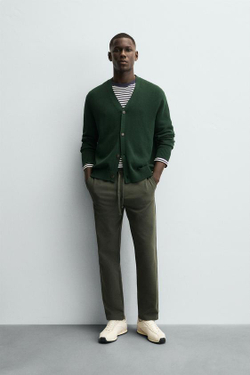 ZARA БРЮКИ-ДЖОГГЕРЫ КОМФОРТНОЙ ПОСАДКИ, ТЕМНО-ЗЕЛЕНЫЙ