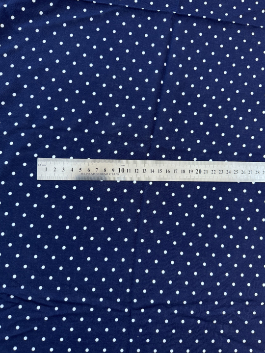 штапель принт горох мелкий, белый на синем D2C1