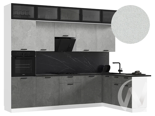 Кухня Рио NEW ЛДСП 3;0х1;8м (белый/бетон светлый; бетон темный/антарес) Компоновка №4