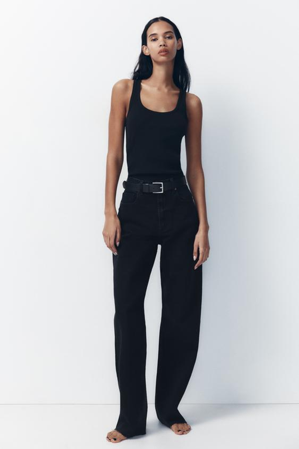 ZARA ДЖИНСЫ С ВЫСОКОЙ ПОСАДКОЙ TRF WIDE LEG, ЧЕРНЫЙ