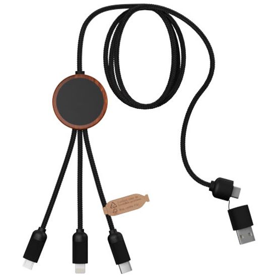 SCX.design C37 Зарядный кабель 5 в 1 из переработанного PET-пластика со светящимся логотипом и скругленным деревянным корпусо