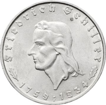 2 рейхсмарки 1934 Германия «175 лет со дня рождения Фридриха Шиллера»