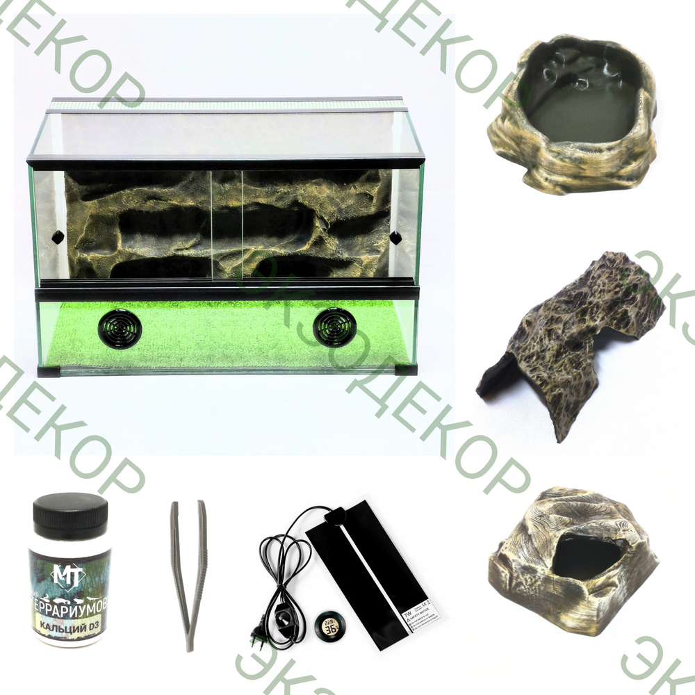 Полный комплект для Эублефара, террариум 50х30х30 и всё необходимое для содержания.