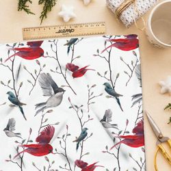 Ткань муслин зимние птицы