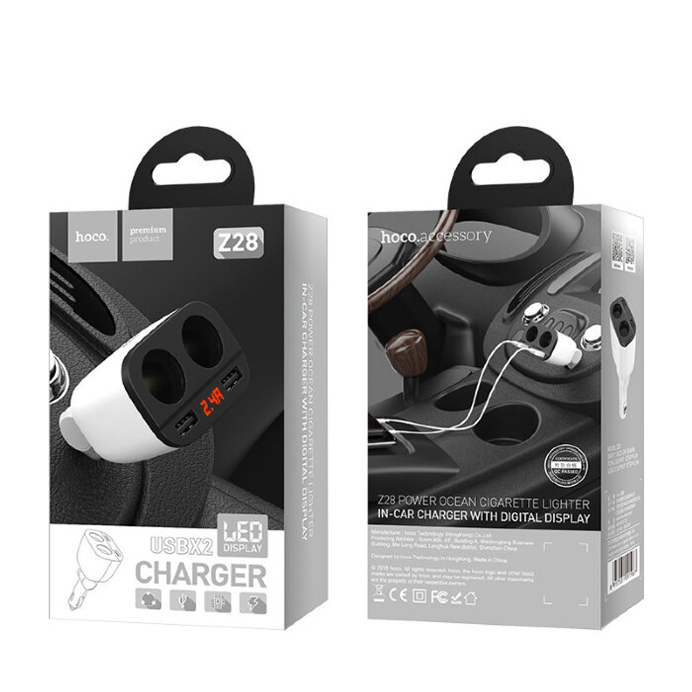 Z28 Power ocean cigarette lighter in-car charger with digital display