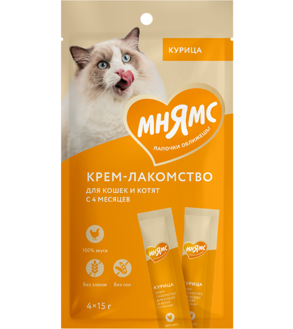 Мнямс Крем Лакомство для кошек с курицей 15гр.*4шт.