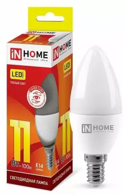 Лампа светодиод. IN HOME LED-СВЕЧА-VC 11Вт E27 3000К 1050Лм