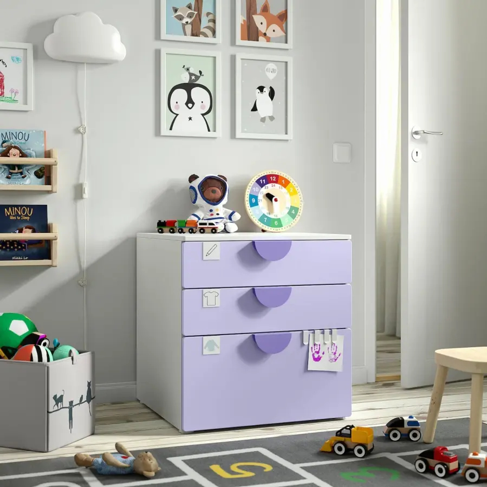 Комод - SMÅSTAD / PLATSA/SMОSTAD  IKEA/ СМОСТАД/ПЛАТСА ИКЕА,  63х60 см, белый/фиолетовый