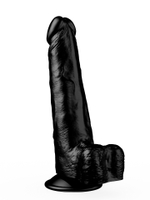 Фаллоимитатор с мошонкой на присоске чёрного цвета - 16,5 см. (Цвет: черный)