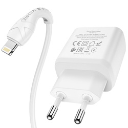 Адаптер питания Hoco N5 Favor dual port PD+QC 3.0 charger с кабелем Lightning to Type-C (USB: 5V max 3.0A/ 20Вт) Белый