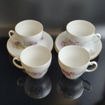 Чайные пары набор на 4 персоны фарфор, изящные цветы, Wloclawek porcelana, золочение, винтаж Польша, времён СССР 1967-1973 гг