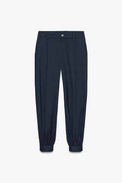 ZARA БРЮКИ С ЗАЩИПАМИ И МАНЖЕТАМИ НА ПУГОВИЦАХ, МОРСКОЙ СИНИЙ